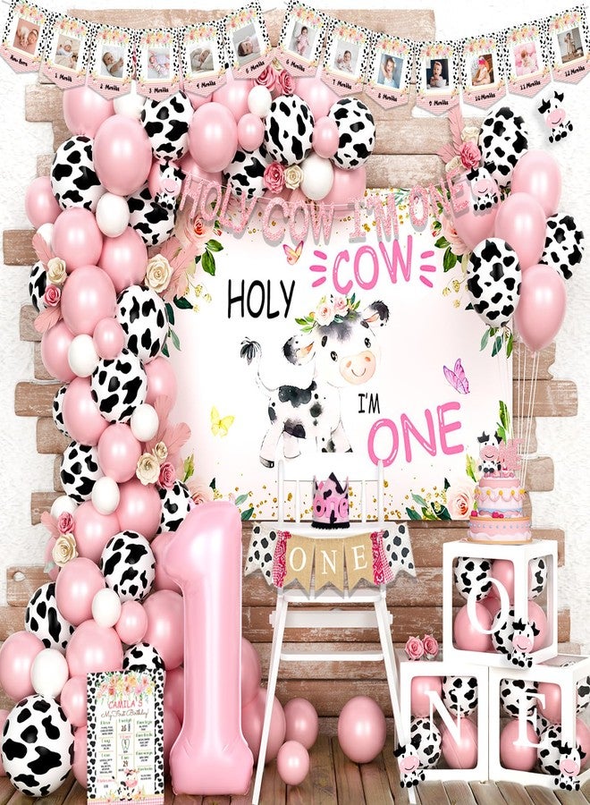 Fiesec Holy Cow I'm One Birthday Decorations, 1st Birthday Decorations Girl, Cow First Birthday Party Supplies Girl, Cow Print One Year Old Birthday Decorations, First Birthday Girl Decorations - Image 1