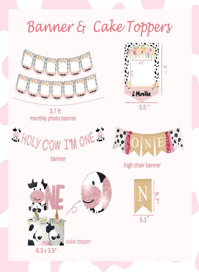 Fiesec Holy Cow I'm One Birthday Decorations, 1st Birthday Decorations Girl, Cow First Birthday Party Supplies Girl, Cow Print One Year Old Birthday Decorations, First Birthday Girl Decorations - Image 5