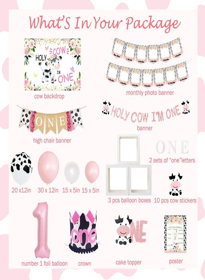 Fiesec Holy Cow I'm One Birthday Decorations, 1st Birthday Decorations Girl, Cow First Birthday Party Supplies Girl, Cow Print One Year Old Birthday Decorations, First Birthday Girl Decorations - Image 2