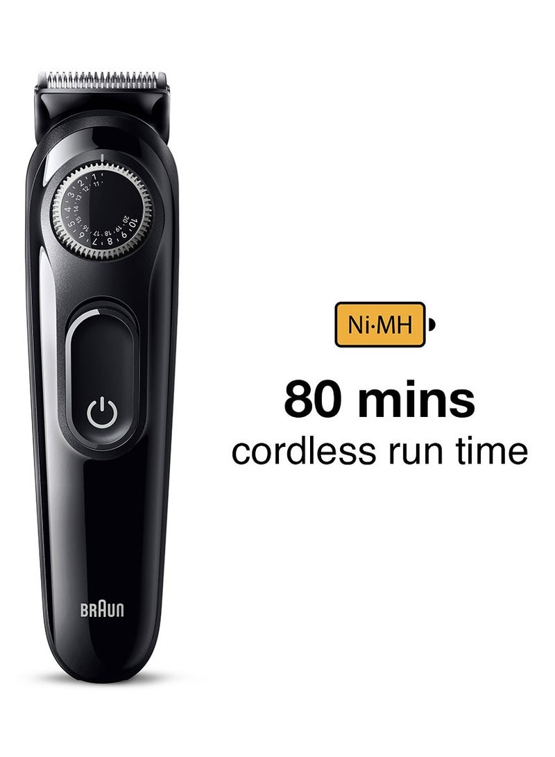 BRAUN Beard Trimmer 3 With Precision Wheel, Ultra Sharp Blade, 3 Styling tools, 80 Mins Runtime, Ni-MH Battery  BT 3410 Black - Image 2