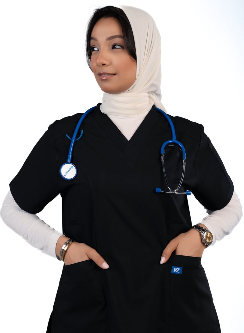 RZ Scrub Comfortable Lycra fabric Black with many pockets is meticulously crafted to retain its color without fading with repeated washing  - Image 1