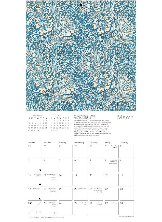 William Morris Gallery Mini Wall Calendar 2024 (Ar  - Image 3