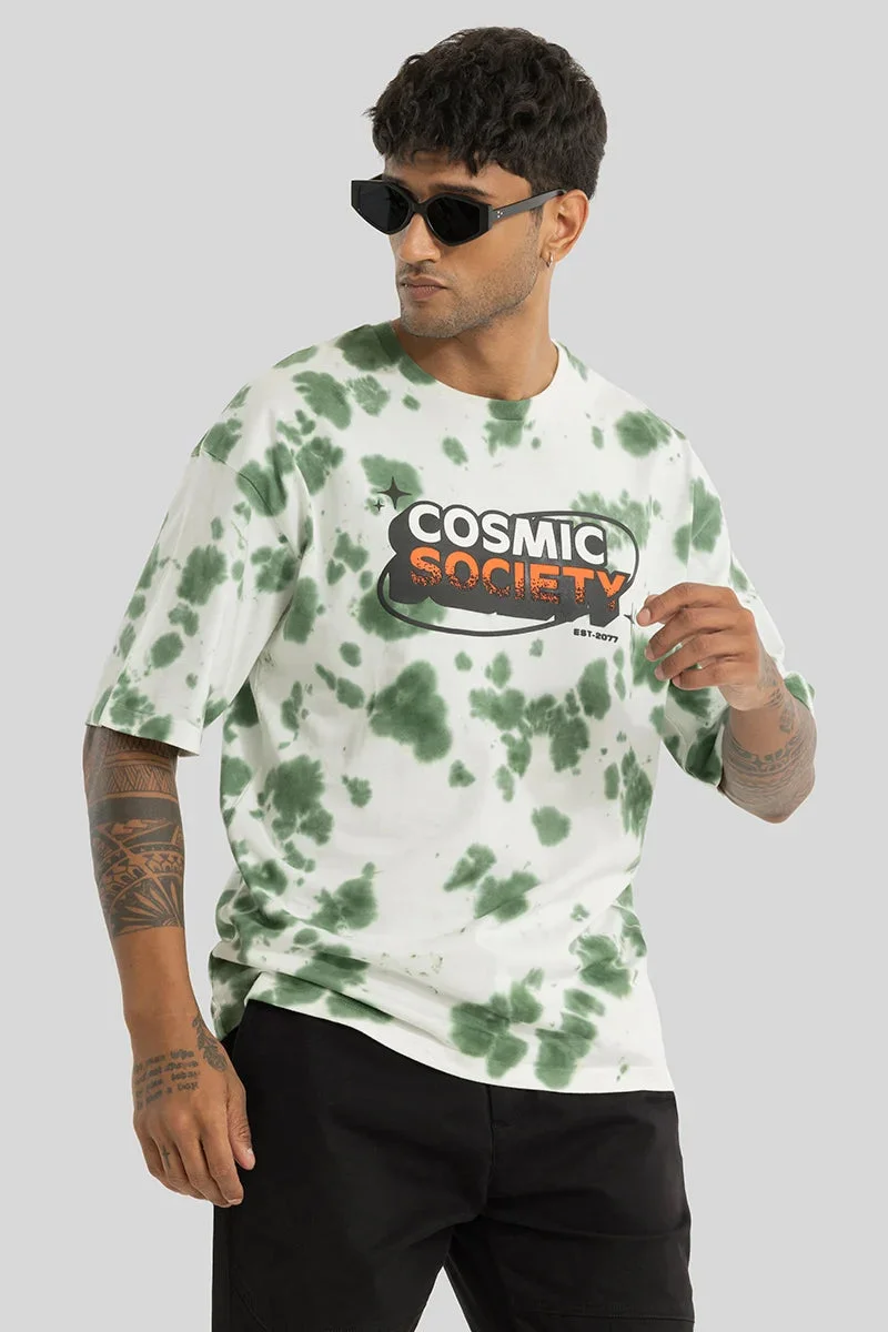 SNITCH Green Tie-Dye Half Sleeve Oversized Streetwear T-Shirt