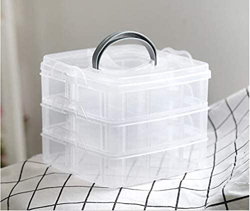 PUHBRHY Plastic 3 Tier Stackable Adjustable 18 Compartment Slot SnapLock Bead Craft Jewellery Tool Organiser White - Image 1