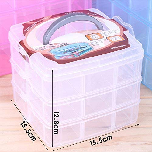 PUHBRHY Plastic 3 Tier Stackable Adjustable 18 Compartment Slot SnapLock Bead Craft Jewellery Tool Organiser White - Image 2