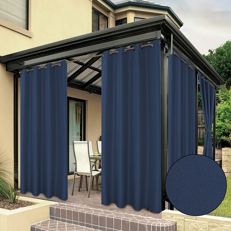 BONZER Waterproof Outdoor Curtains for Patio Porch Pergola Cabana Sunlight Blocking Privacy Grommet Indoor Curtain Panels for Bedroom Living Room 1 Panel 54W x 95L inch Navy