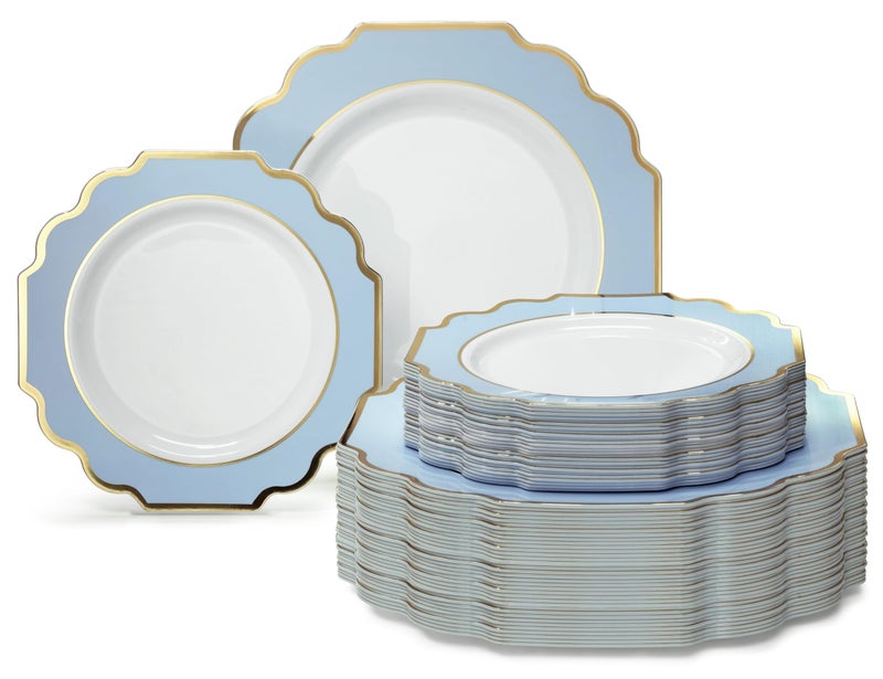 OCCASIONS  120 Plates Pack60 Guests Heavyweight Wedding Party Disposable Plastic Plates Set 60 x 105 Dinner  60 x 8 SaladDessert Plate Imperial in WhiteBlue  Gold