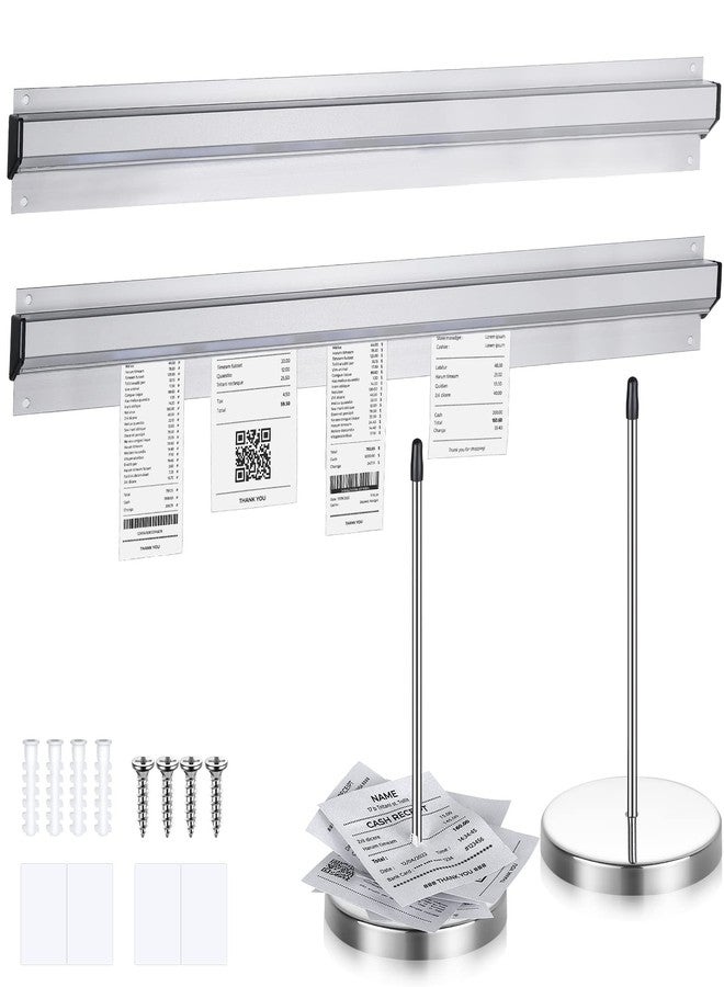 Photect 2 Pcs 18 Inch Restaurant Ticket Holder with 2 Stainless Steel Receipt Holder Spike Aluminum Slide Rack Rail for Restaurant Cafes Kitchen Pub Bar Hotel, Silver - Image 1