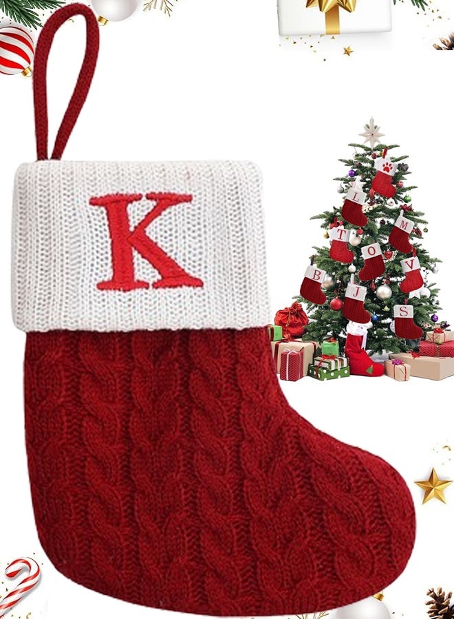 TAPIT Mini Christmas Stockings Small Xmas Stockings with Monogram Initial Classic Red White Xmas Decor for Mini Christmas Tree Fireplace Holiday Decor Party Favors Gift Stocking (K) - Image 1