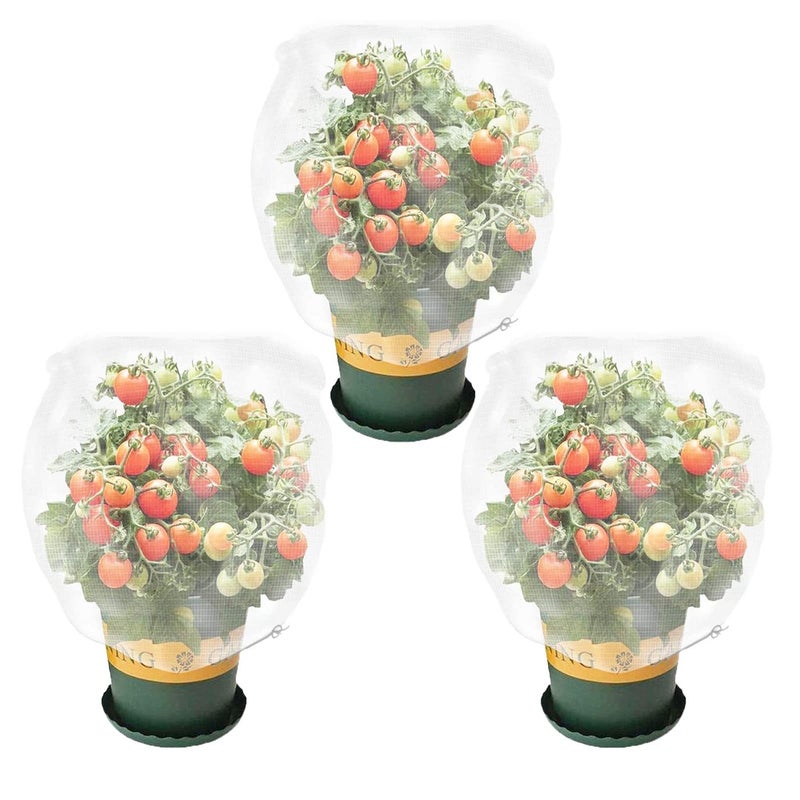3 Pack Plant Barrier Net Mesh with Drawstring Tomato Protective Cover Garden Plant Barrier Bag 35X23 Ft