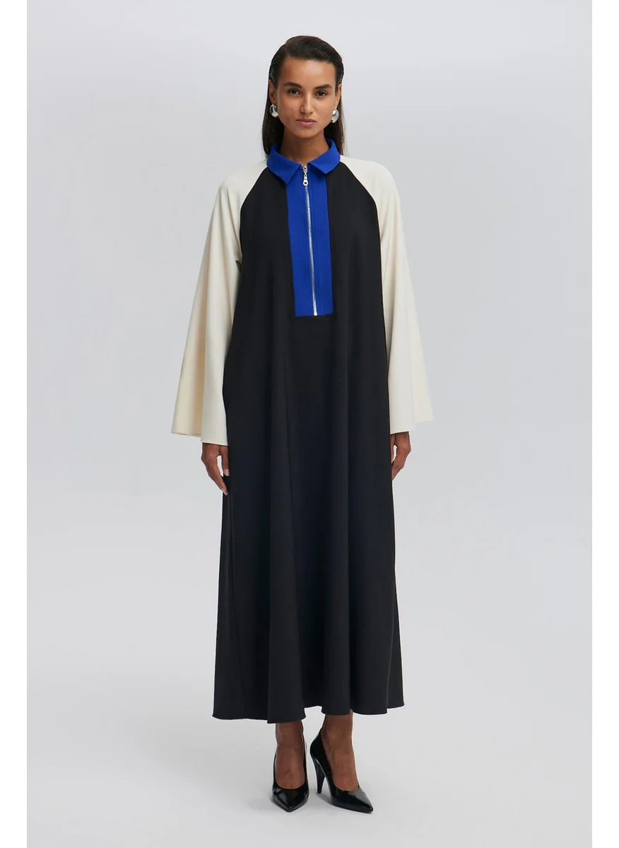 Touche Block Color Zippered Collar Dress