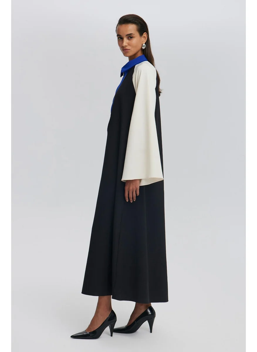 Touche Block Color Zippered Collar Dress