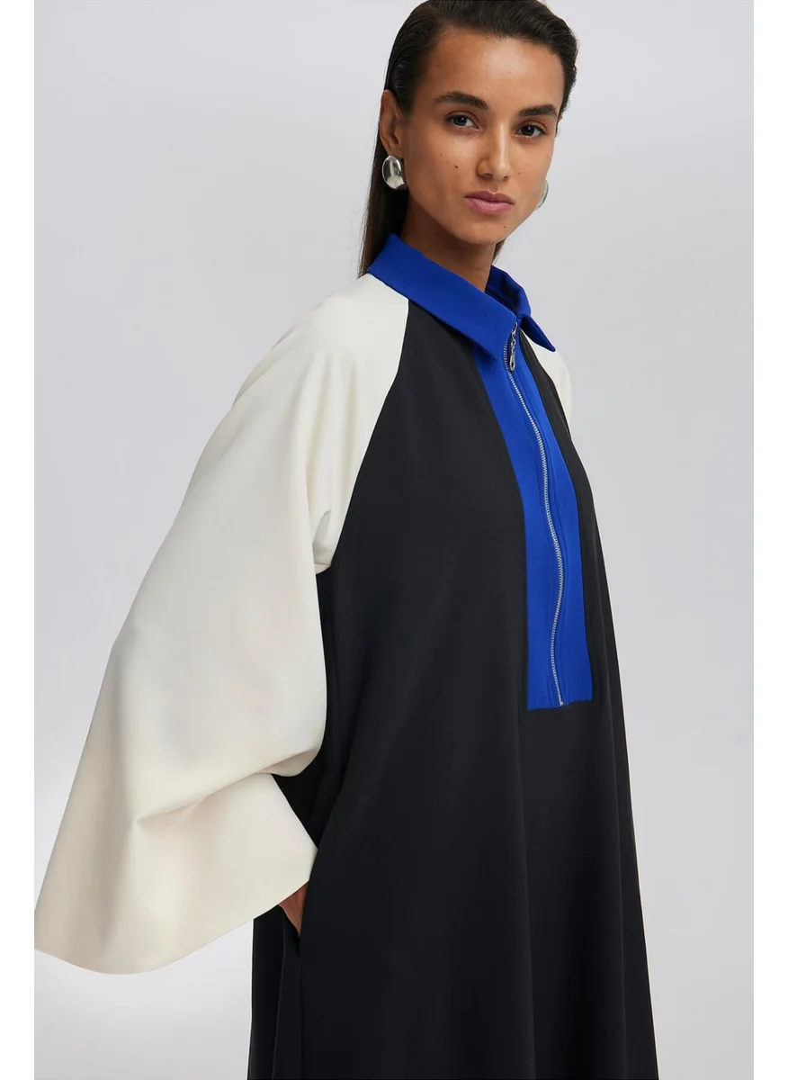 Touche Block Color Zippered Collar Dress