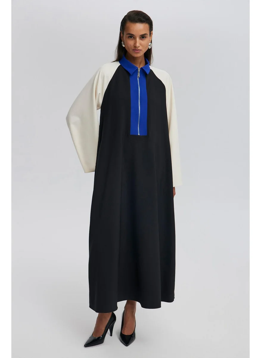 Touche Block Color Zippered Collar Dress
