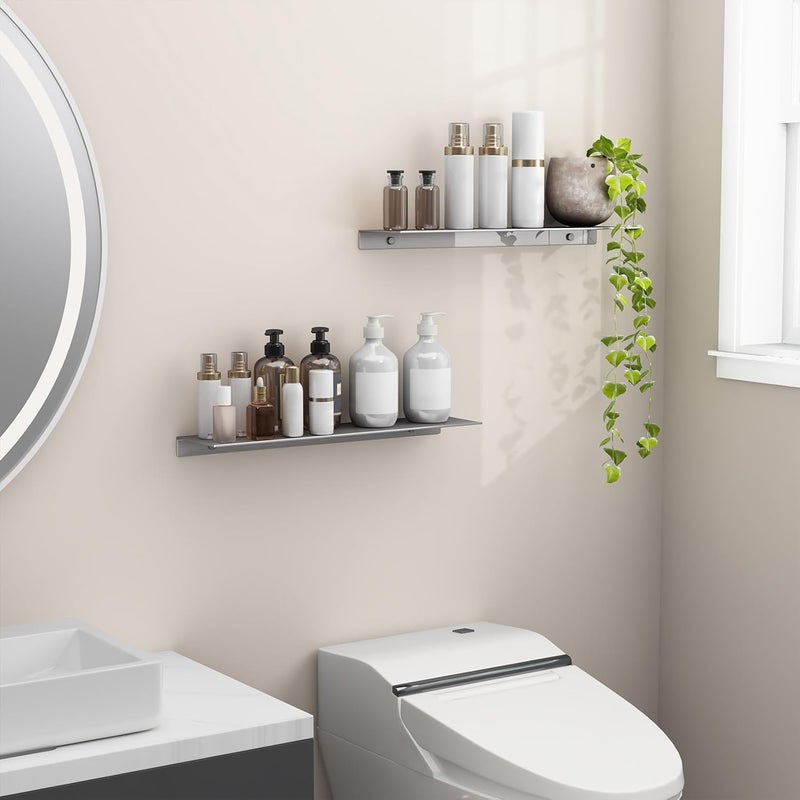 Danpoo 20 inch Gray Metal Floating Shelves for Wall Organizer & Storage, Display Shelves for Bathroom, Living Room, Kitchen, Bedroom(2-Pack) - Image 5