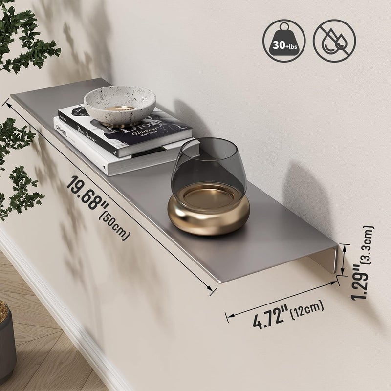 Danpoo 20 inch Gray Metal Floating Shelves for Wall Organizer & Storage, Display Shelves for Bathroom, Living Room, Kitchen, Bedroom(2-Pack) - Image 3