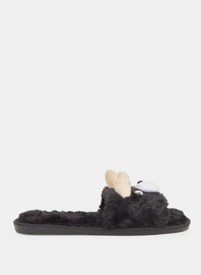 Styli Styli Black Furry Bedroom Slippers