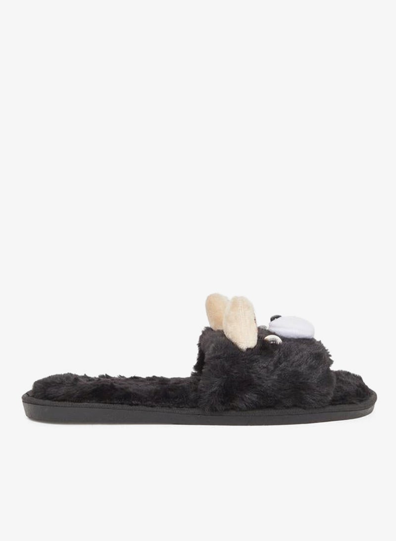 Styli Black Furry Bedroom Slippers - Image 2