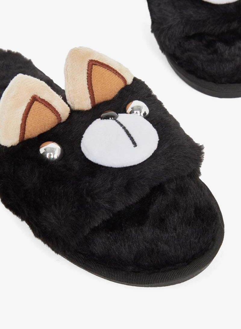 Styli Black Furry Bedroom Slippers - Image 4