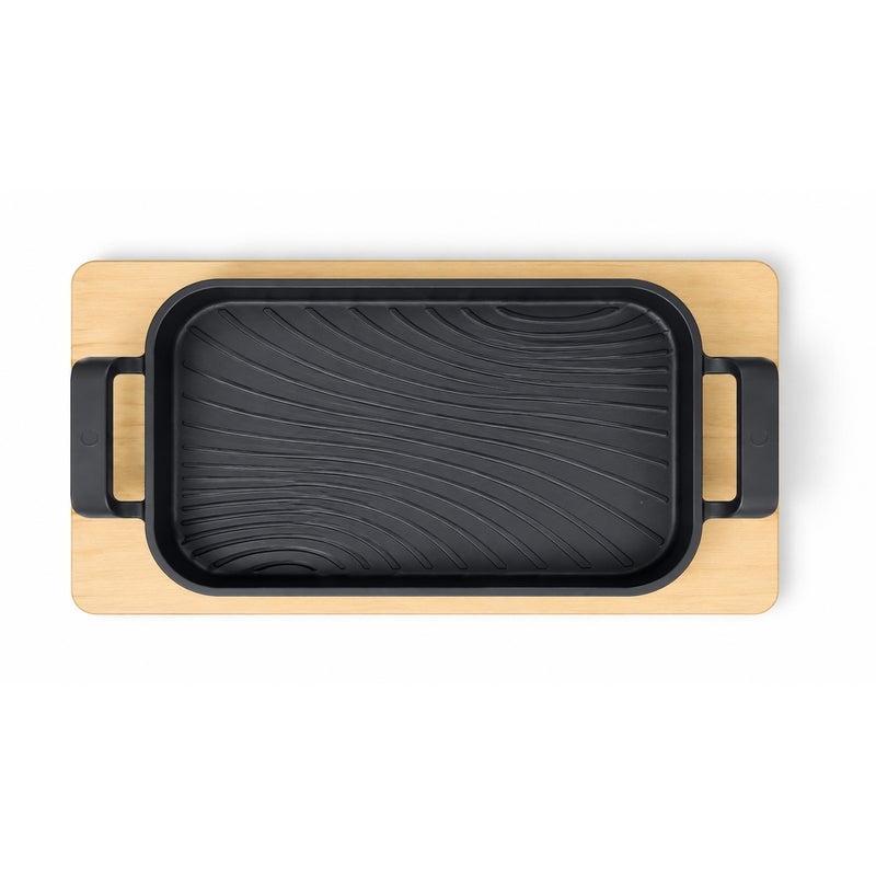 Non-Stick Rectangular Grill Pan with Wooden Serving Board 36x17 cm - 8032 - Image 1
