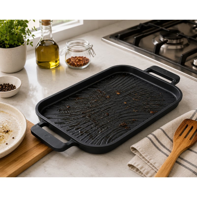 Non-Stick Rectangular Grill Pan with Wooden Serving Board 36x17 cm - 8032 - Image 4