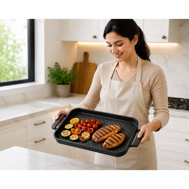 Non-Stick Rectangular Grill Pan with Wooden Serving Board 36x17 cm - 8032 - Image 3