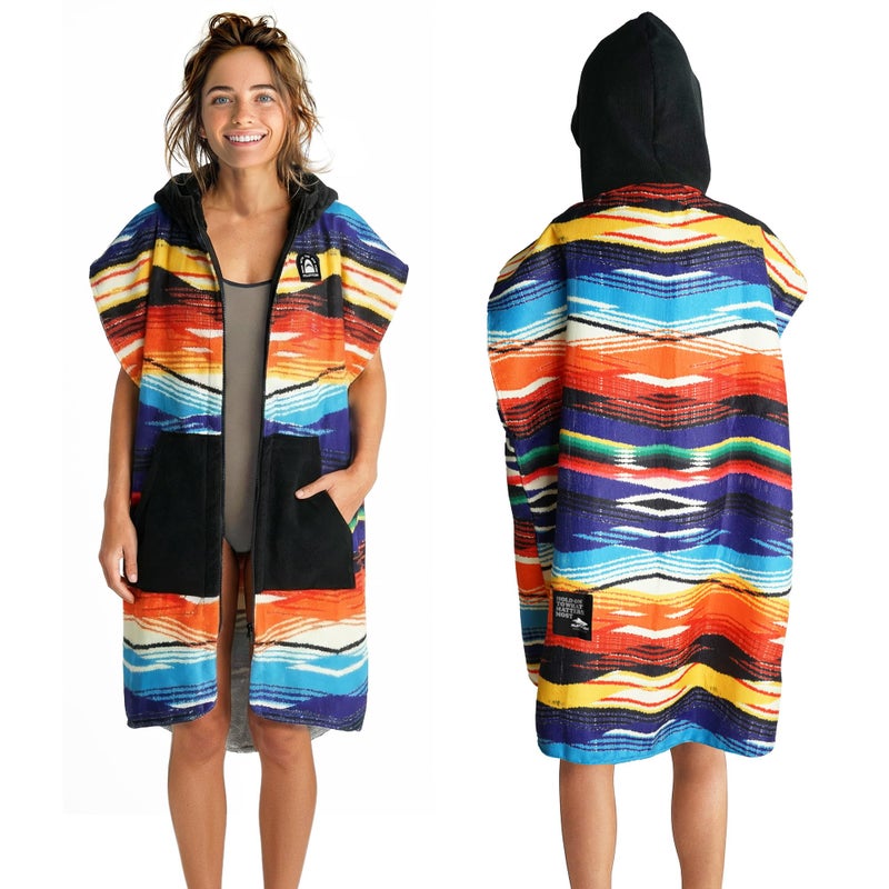 Pilotfish Surf Poncho Changing Robe Towel Hooded Zippered Towel Poncho for Beach Surfing Swimming 2 Front Pockets Machine Washable Serape Medium - Image 2