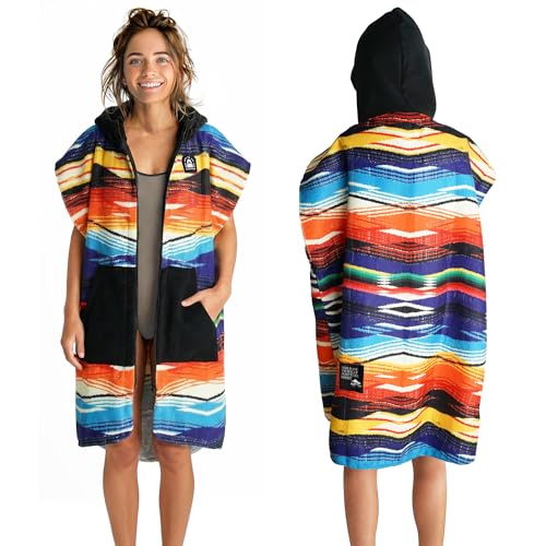 Pilotfish Surf Poncho Changing Robe Towel Hooded Zippered Towel Poncho for Beach Surfing Swimming 2 Front Pockets Machine Washable Serape Medium - Image 1