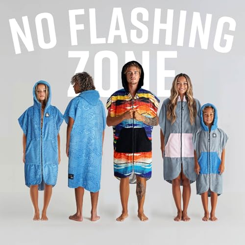 Pilotfish Surf Poncho Changing Robe Towel Hooded Zippered Towel Poncho for Beach Surfing Swimming 2 Front Pockets Machine Washable Serape Medium - Image 3