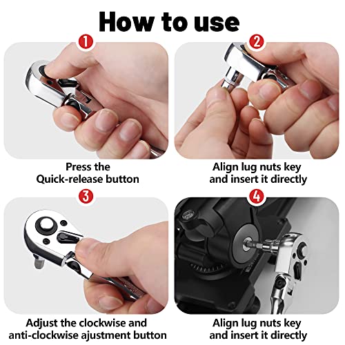 UYECOVE 1/4-Inch Drive Flex Head Ratchet, 72 Tooth Quick Release Swivel Head Ratchet - 12" (305mm) Long Handle - Image 4