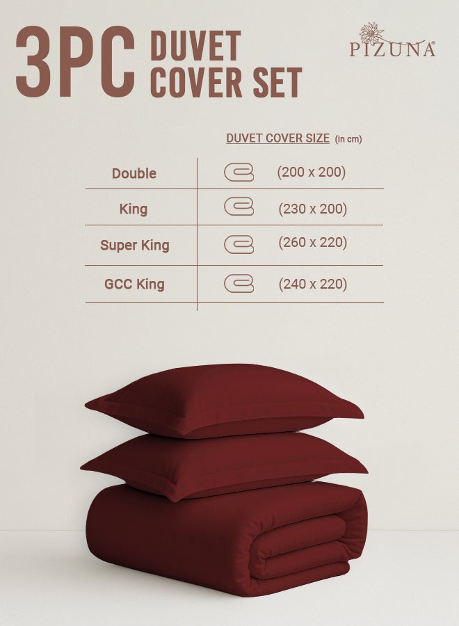 PIZUNA Pure Combed Cotton GCC King Duvet Cover 220x240 cm Rio Red, 400 Thread Count Cool Breathable 100% Long Staple Cotton Sateen Weave Quilt Cover with 2 Pillowcases (Rio Red Bedding Set) - Image 3