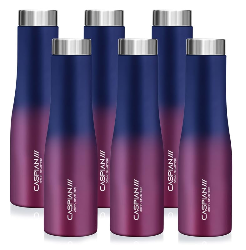 CASPIAN /// Aqua Dual Stainless Steel Water Bottle (Midnight Crimson, 1 Litre, Set of 6)| Leak Proof Thunder for Fridge Home Office Travel School Kids Boys Girls Adults Sports Gym Yoga - Image 1