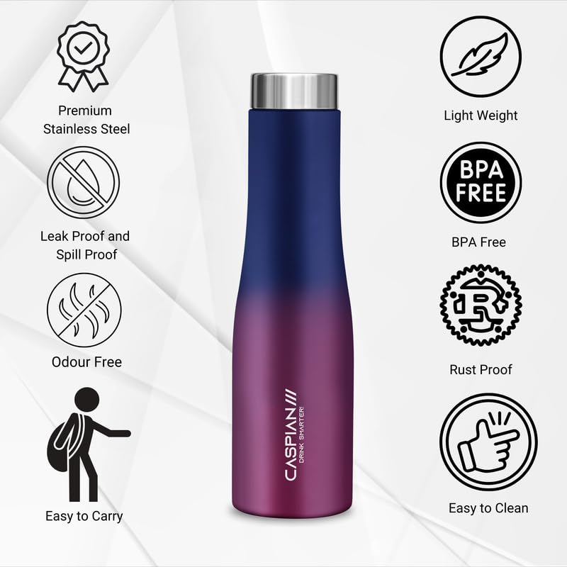 CASPIAN /// Aqua Dual Stainless Steel Water Bottle (Midnight Crimson, 1 Litre, Set of 6)| Leak Proof Thunder for Fridge Home Office Travel School Kids Boys Girls Adults Sports Gym Yoga - Image 4