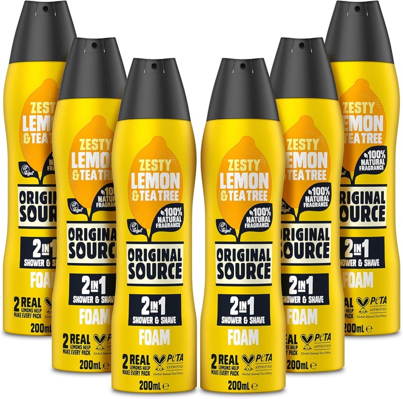 Original Source Lemon Tea Tree 2 in 1 Shower and Shave Foam Pack of 6100 Percent Natural Fragrance Vegan Cruelty Free Paraben FreeBulk Buy 6 x 200ml