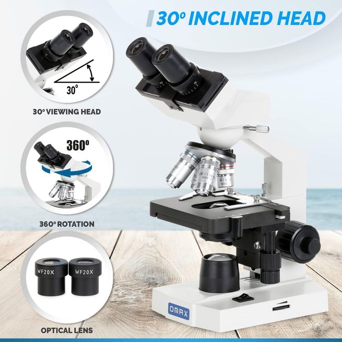 OMAX M82E Series Led Binocular Compound Lab Microscope 40X-2000X Magnification Microscope Kit With 100 Blank Slides & Cover Slips - Image 3