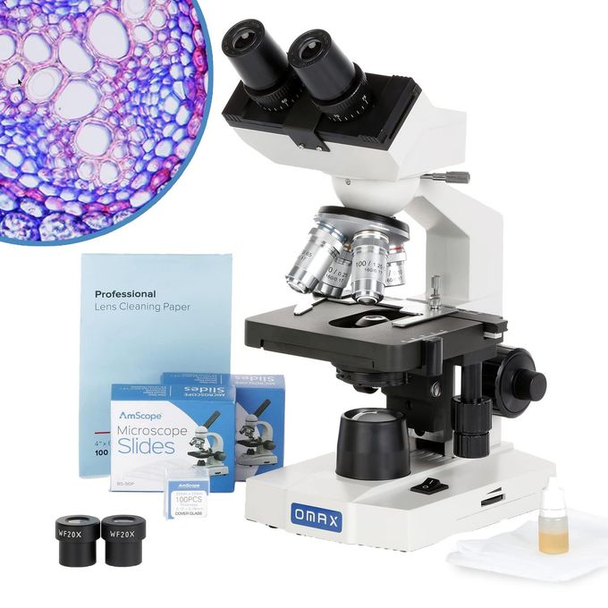 OMAX M82E Series Led Binocular Compound Lab Microscope 40X-2000X Magnification Microscope Kit With 100 Blank Slides & Cover Slips - Image 4