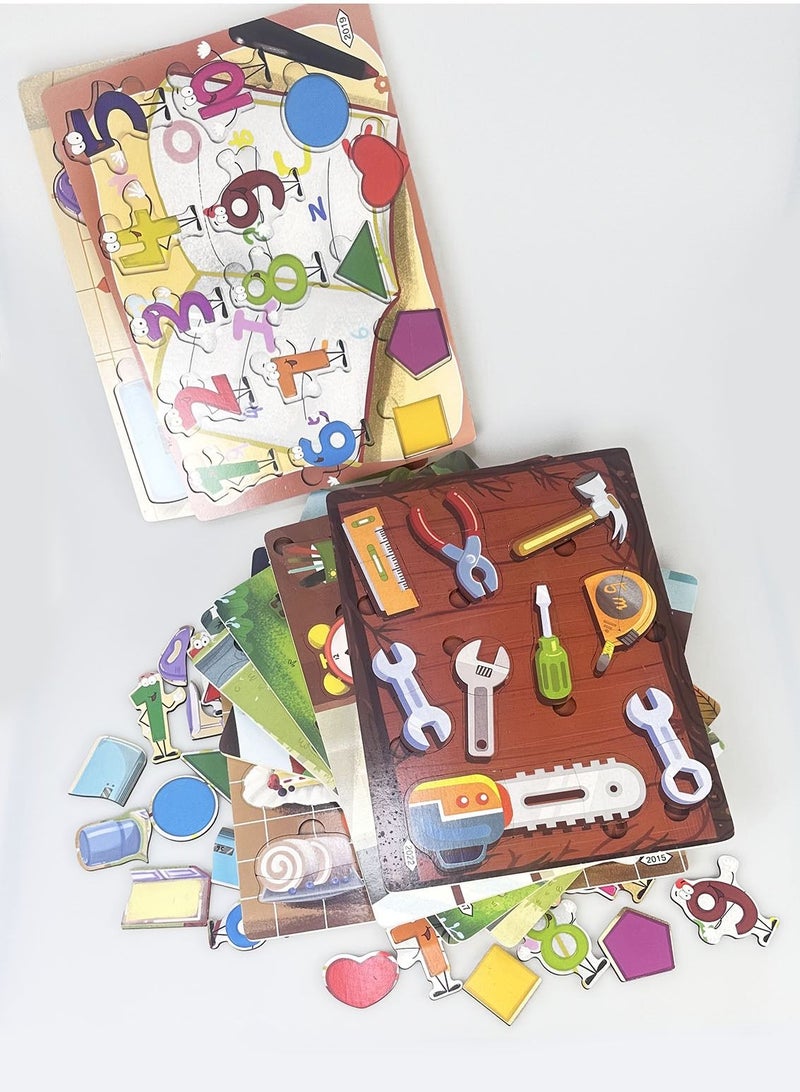 يوما أحجية الصور المقطوعة الخشبية للأطفال، مجموعة مكونة من 10 ألغاز (كيك، طلاء، كواكب، أرقام وحيوانات) للأطفال الصغار والأطفال. التعلم المبكر للأطفال والألعاب التعليمية - Image 1