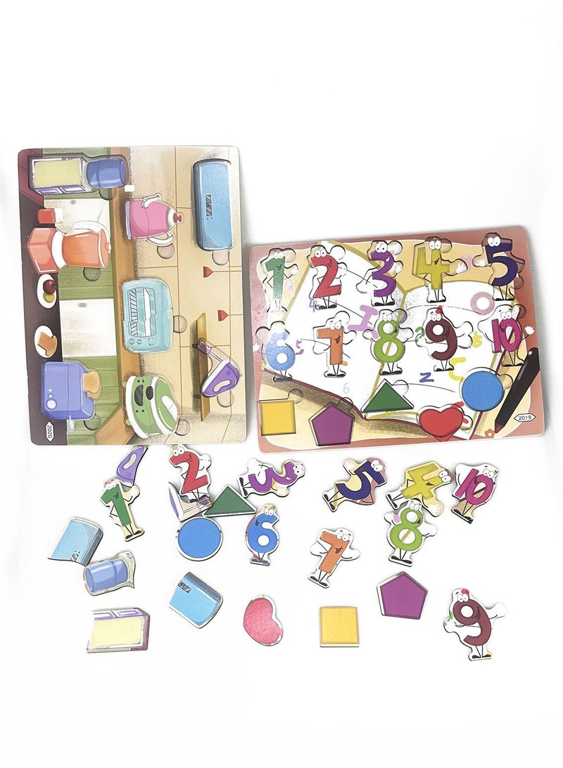 يوما أحجية الصور المقطوعة الخشبية للأطفال، مجموعة مكونة من 10 ألغاز (كيك، طلاء، كواكب، أرقام وحيوانات) للأطفال الصغار والأطفال. التعلم المبكر للأطفال والألعاب التعليمية - Image 2