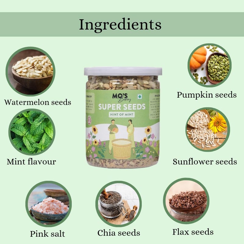MOS Mo's Seeds Mix - Mint Flavour 340 g | Healthy seeds mix | Roasted Mix Seeds | Rich in Fiber & Good Fats - Image 2