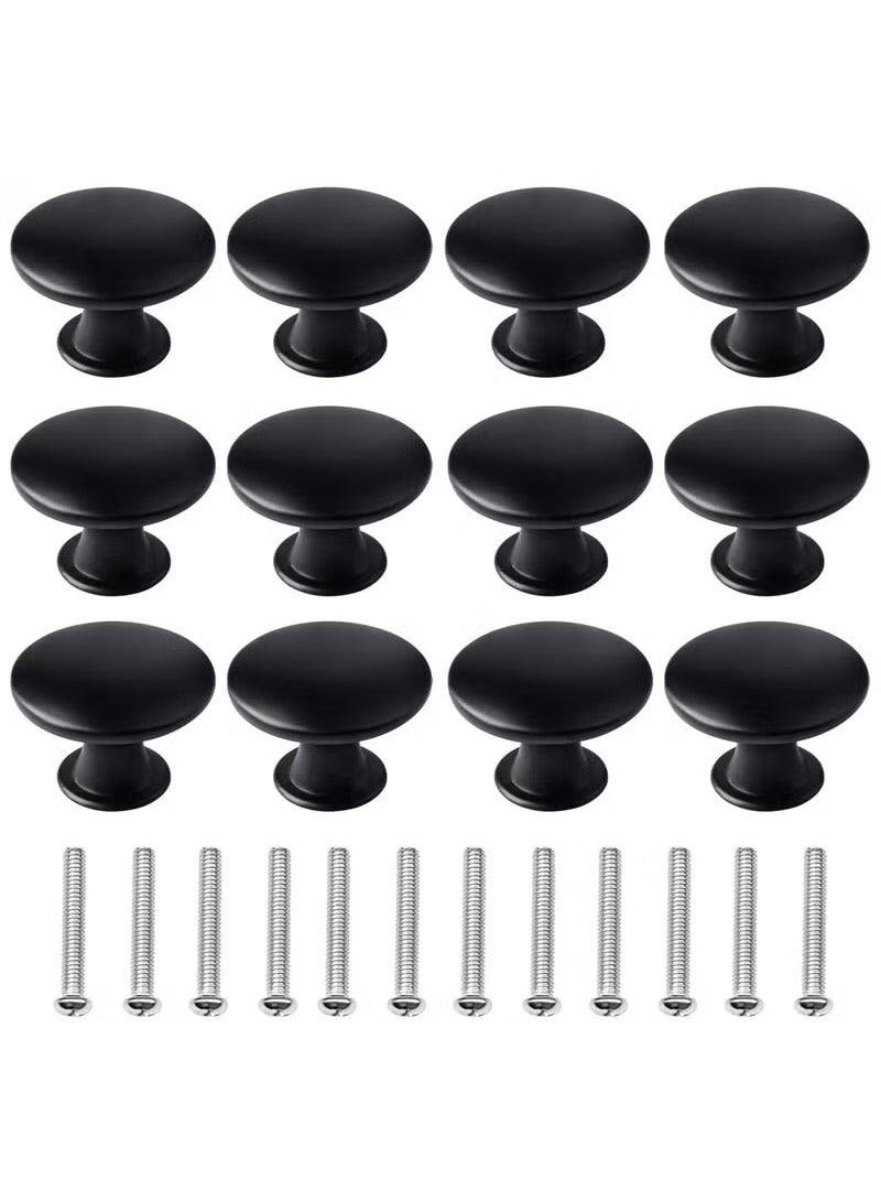 12 Pcs 30mm Black Cupboard Knobs Kitchen Cupboard Handles Cabinet Door Knobs Vintage Matted Round Drawers Cupboard with 12 Screws - Image 1