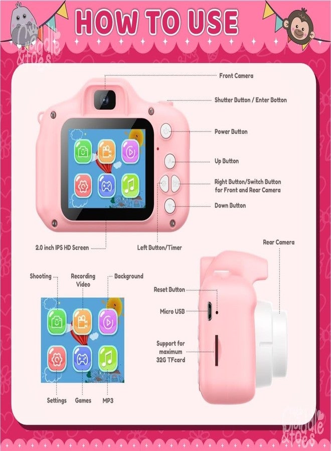 CADDLE & TOES Kids Camera for Boys Girls, 20MP 1080P Digital Video Camera for Kids, Christmas Birthday Gift for Boys and Girls Age (4+) to 12,Digital Camera (Pink-Fly-Wing Unicorn) - Image 3
