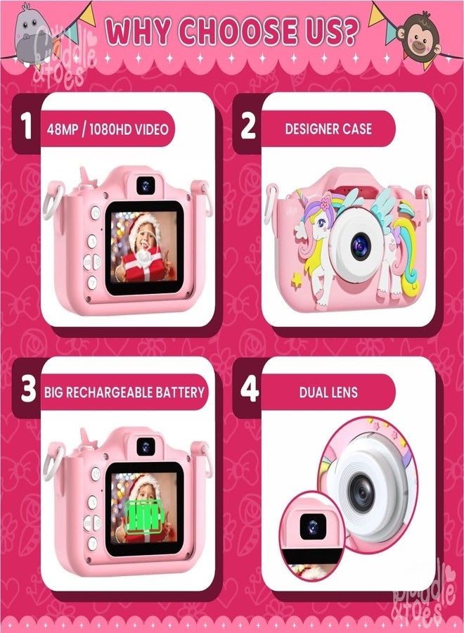 CADDLE & TOES Kids Camera for Boys Girls, 20MP 1080P Digital Video Camera for Kids, Christmas Birthday Gift for Boys and Girls Age (4+) to 12,Digital Camera (Pink-Fly-Wing Unicorn) - Image 2