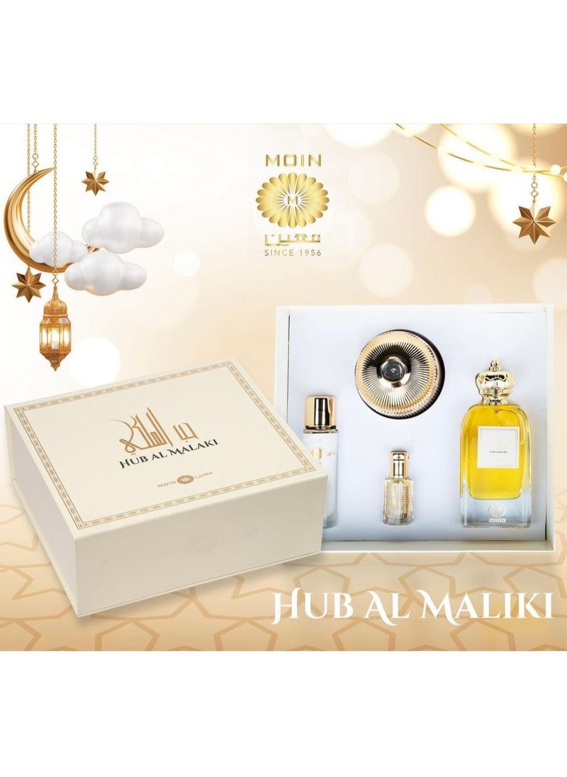 Moin Hub Al Maliki Perfume Gift Set - Oud Bakhoor 100g, Musk Oil 12ml, Non-Alcoholic Perfume 30ml & 100ml Perfume - Arabic Fragrance, Long Lasting, Woody, and Spicy  - Image 2