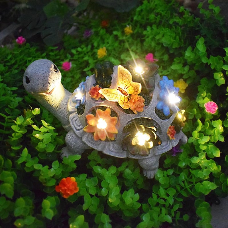 YZYOE LED Solar Powered Succulent Butterfly Turtle Light – Cute Resin Garden Decoration Lamp with Warm White Glow for Outdoor Landscape - Image 1