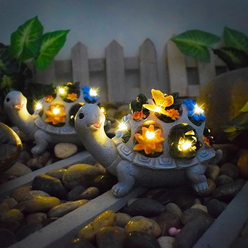 YZYOE LED Solar Powered Succulent Butterfly Turtle Light – Cute Resin Garden Decoration Lamp with Warm White Glow for Outdoor Landscape - Image 4