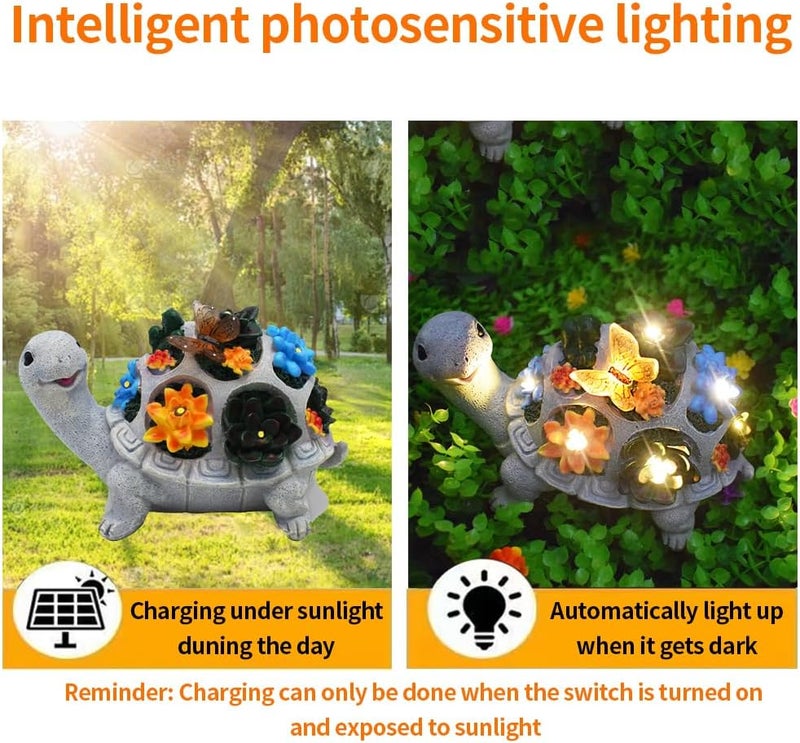 YZYOE LED Solar Powered Succulent Butterfly Turtle Light – Cute Resin Garden Decoration Lamp with Warm White Glow for Outdoor Landscape - Image 2