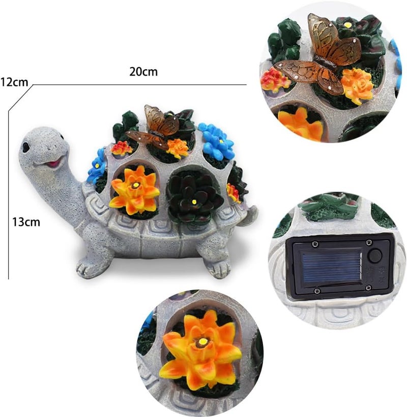 YZYOE LED Solar Powered Succulent Butterfly Turtle Light – Cute Resin Garden Decoration Lamp with Warm White Glow for Outdoor Landscape - Image 3