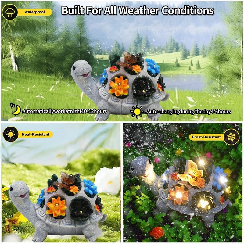 YZYOE LED Solar Powered Succulent Butterfly Turtle Light – Cute Resin Garden Decoration Lamp with Warm White Glow for Outdoor Landscape - Image 5