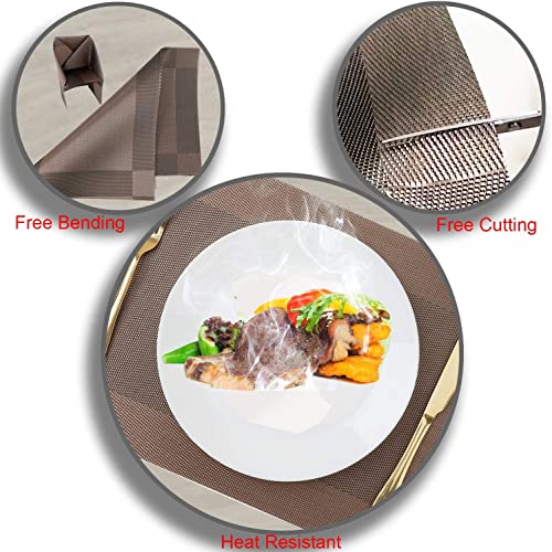 TASKHOUSE Placemats with Table Runner Set Woven Vinyl Heat Resistant Washable Tablemat for Dining Table (1 Table Runner and 6 Placemats - Brown) - Image 4