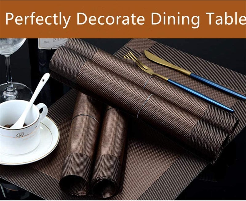 TASKHOUSE Placemats with Table Runner Set Woven Vinyl Heat Resistant Washable Tablemat for Dining Table (1 Table Runner and 6 Placemats - Brown) - Image 3